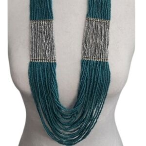 Teal and Silver Beaded Necklace